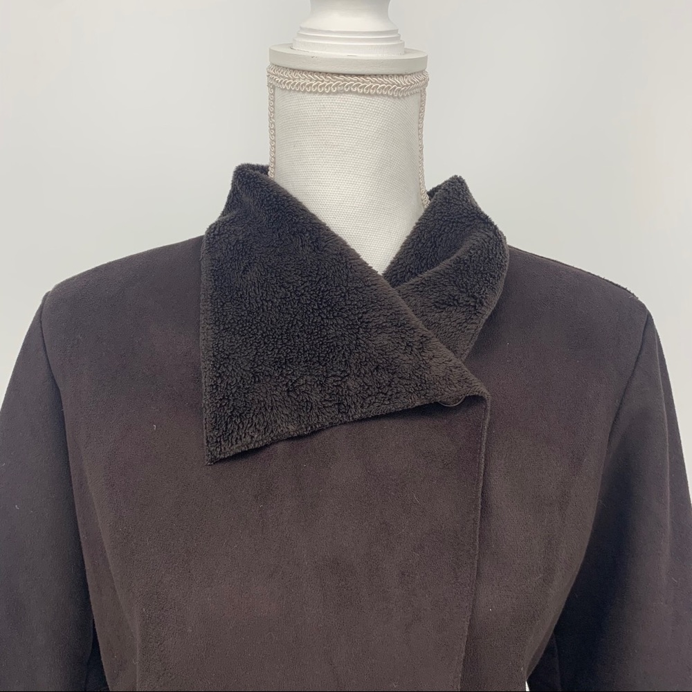 Orvis Brown Fleece Lined Fold Over Wrap Cape Coat - Picture 3 of 12